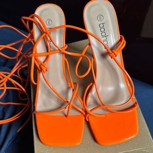 Boohoo Women's Orange Strappy Heels